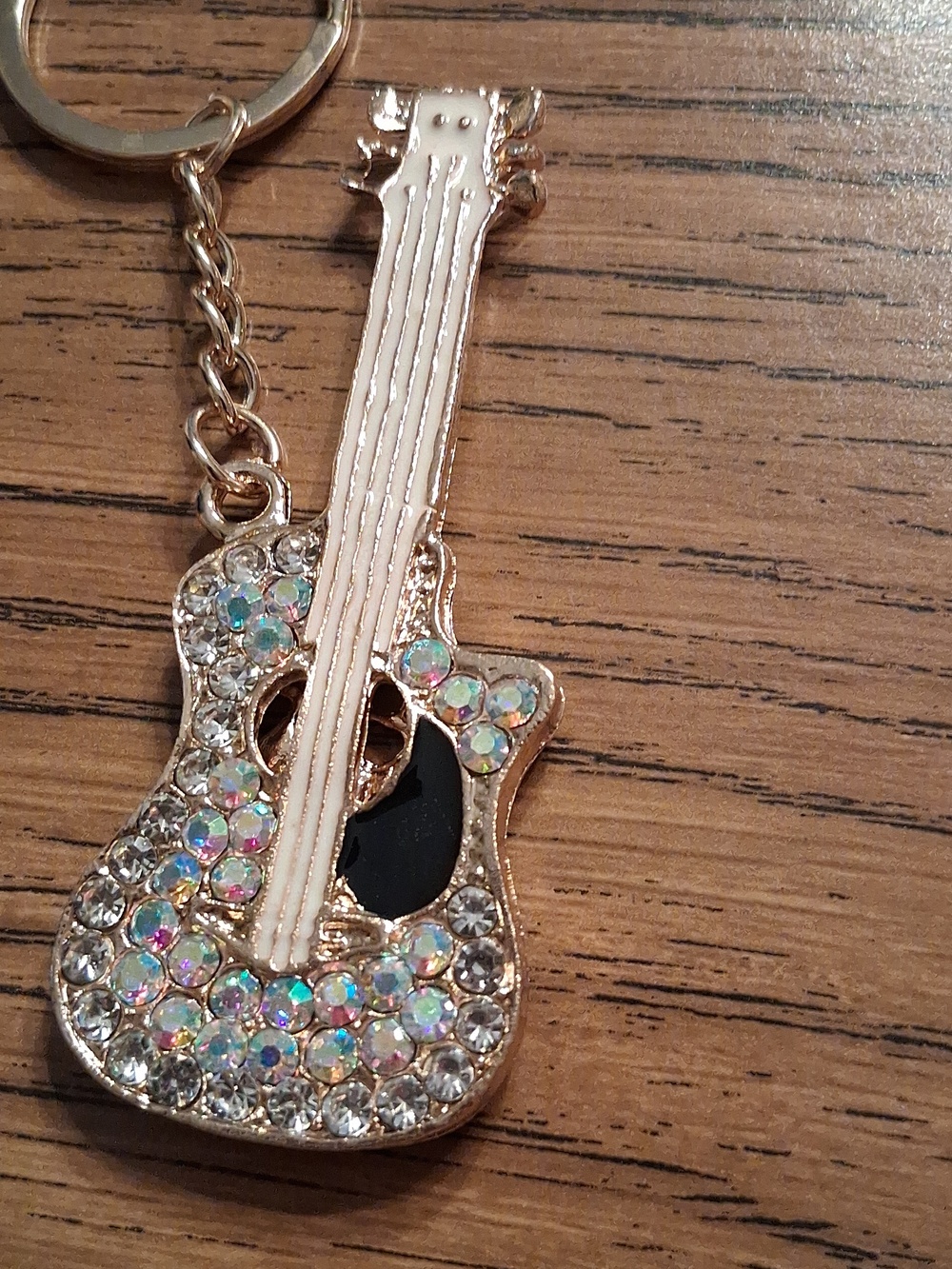 Gold & Crystal Embellished Guitar Key Chain/ Purse Charm NIB - Picture 4 of 9